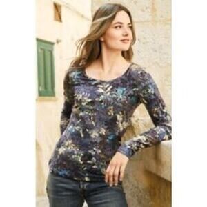 Peruvian Connection Boho Floral Long Sleeve Top Women's L Cotton Blend